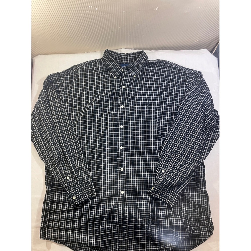 Ralph Lauren Blake Mens XL Navy‎ Blue White Grid Check Button Down Shirt Cotton